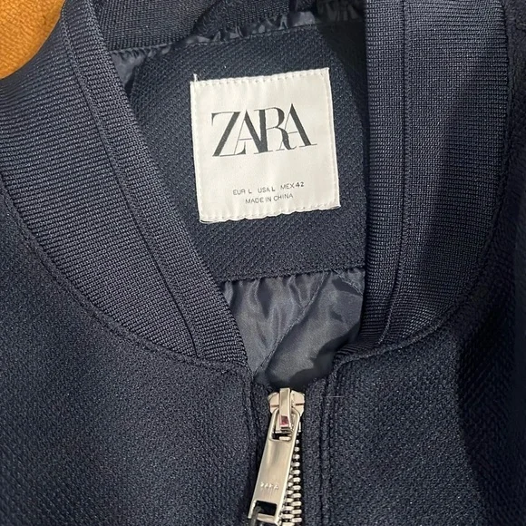 NWT Zara Navy Bomber Jacket Size L - Picture 7 of 9